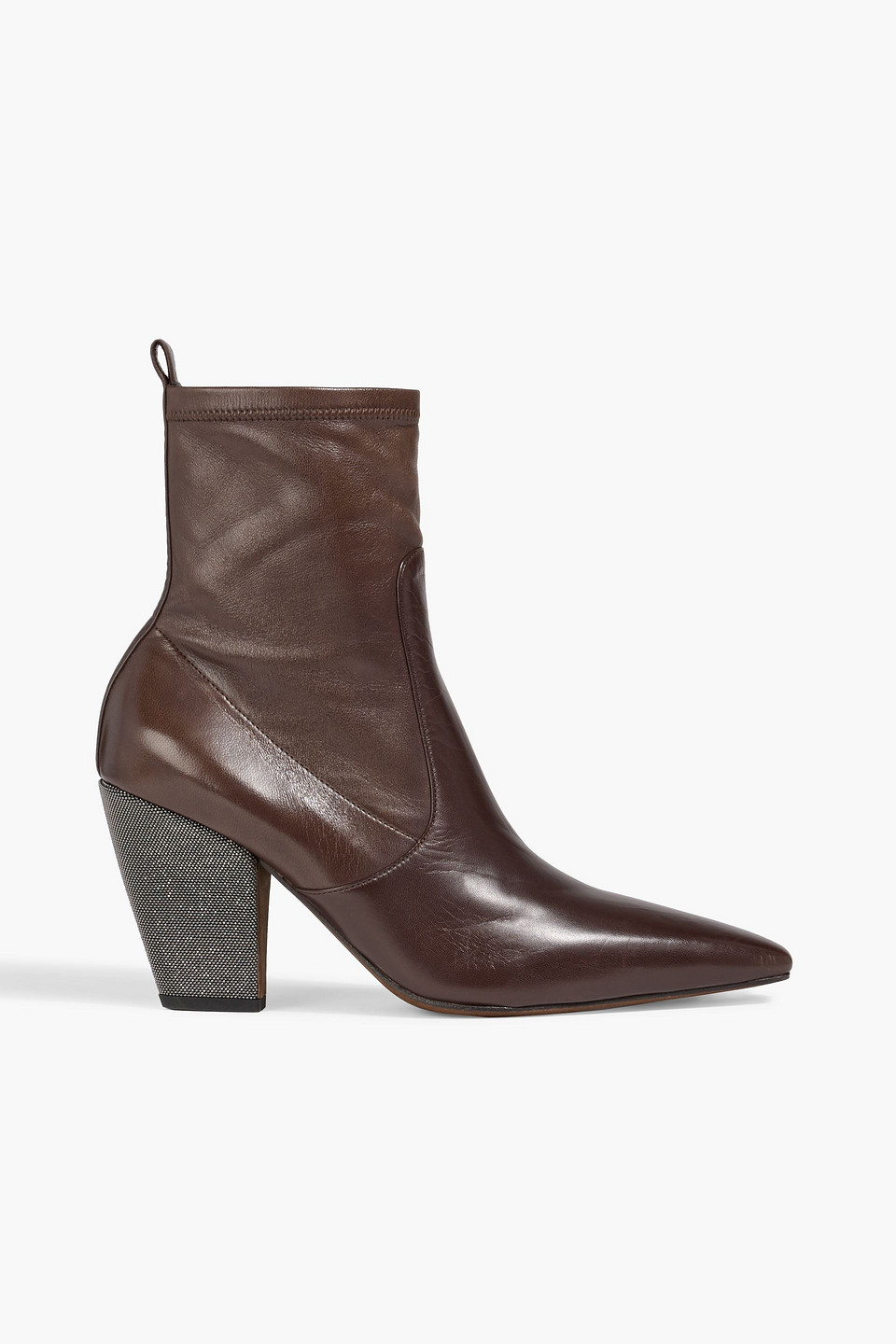 Brunello Cucinelli Bead-embellished Leather Ankle Boots In Brown