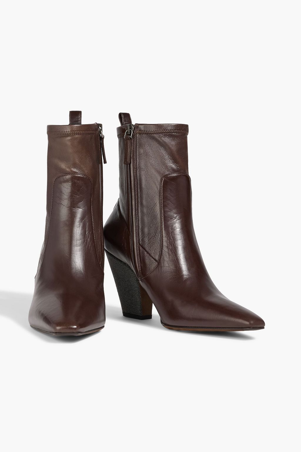 BRUNELLO CUCINELLI Bead-embellished leather ankle boots