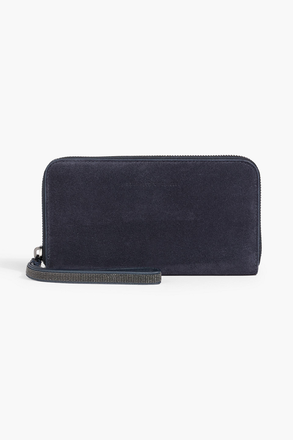 Brunello Cucinelli Bead-embellished Suede Wallet In Blue