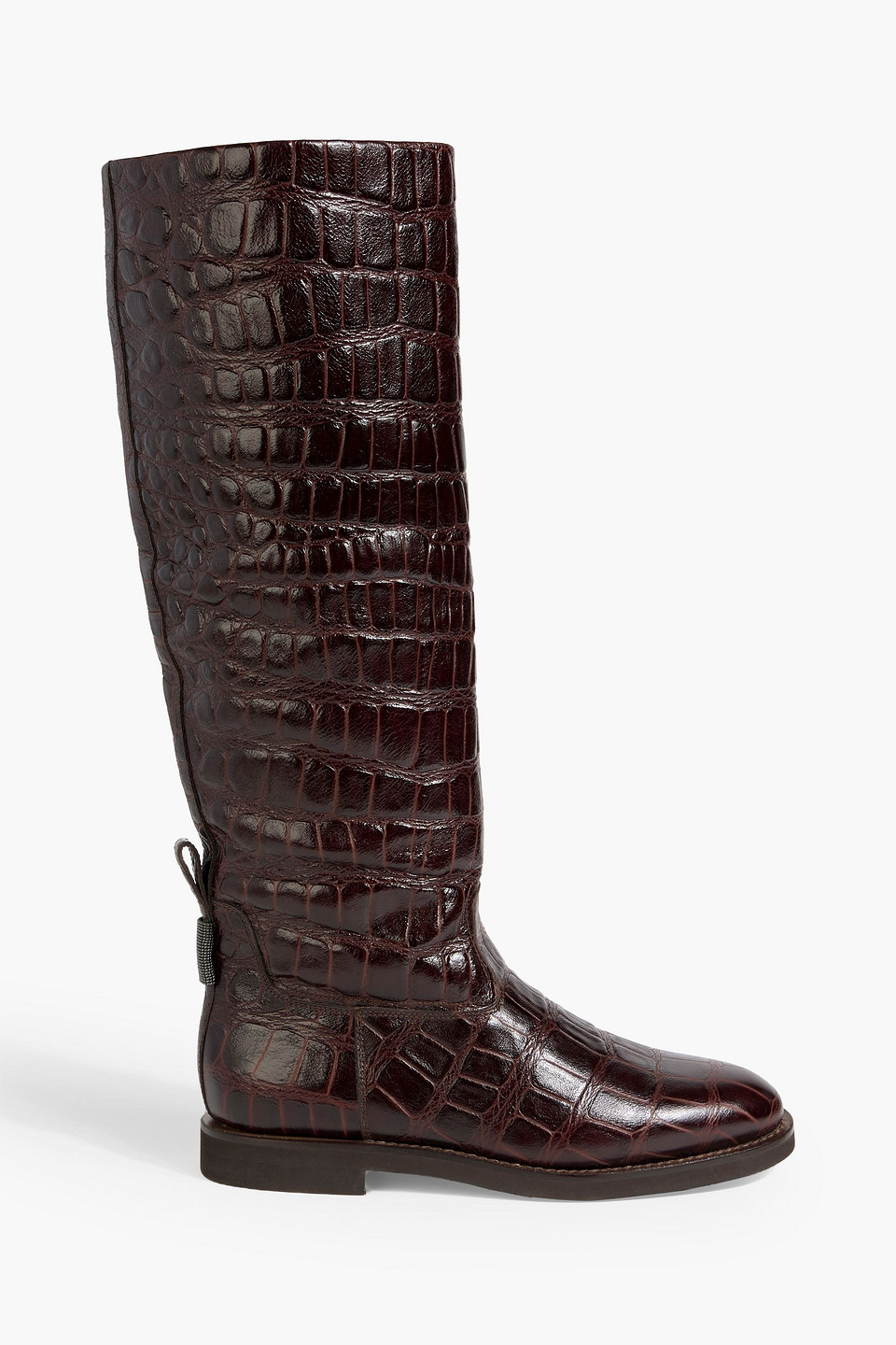 brunello cucinelli - croc-effect leather knee boots - burgundy - eu 40