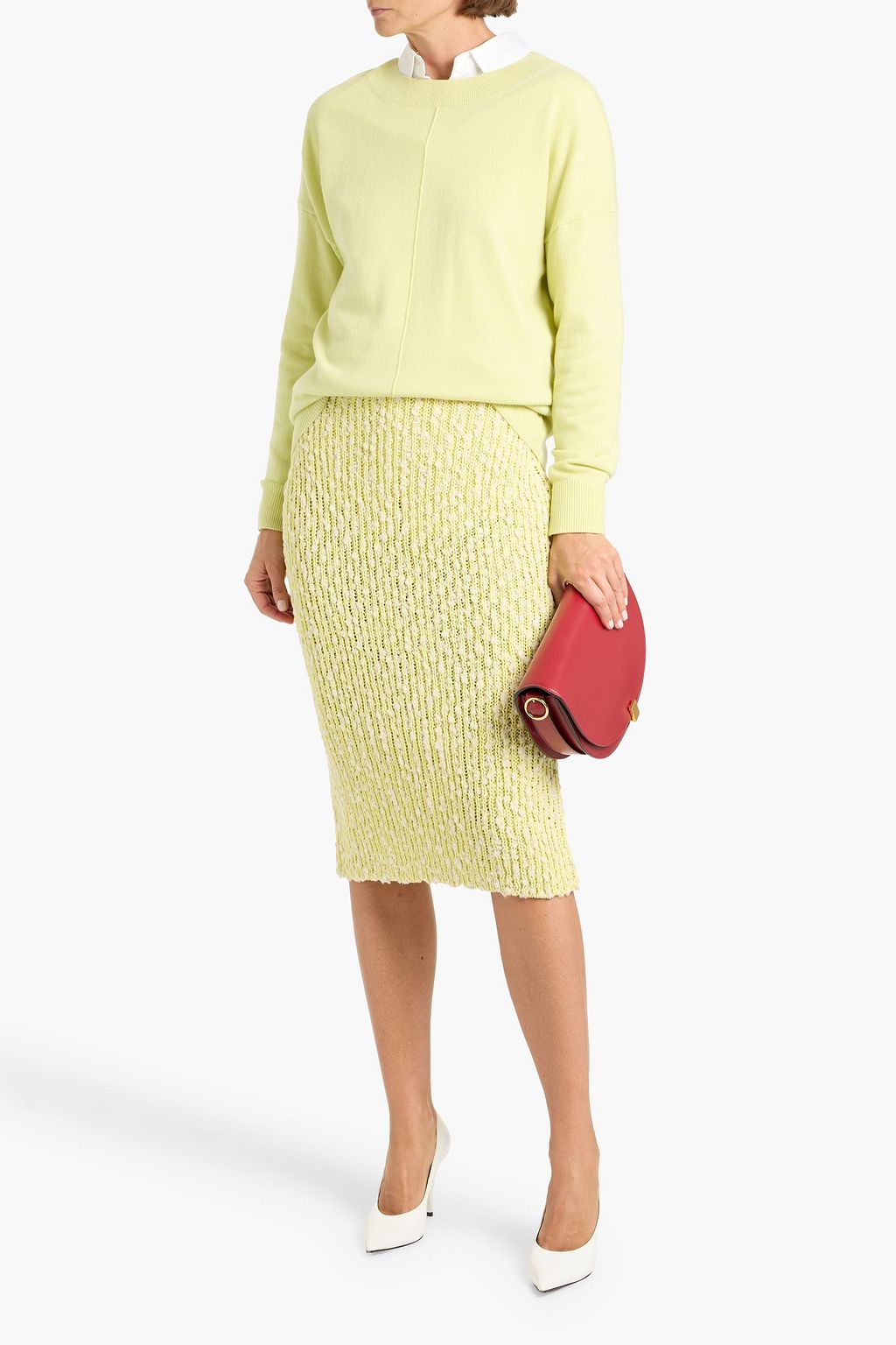 STELLA MCCARTNEY Bouclé-knit cotton-blend midi skirt