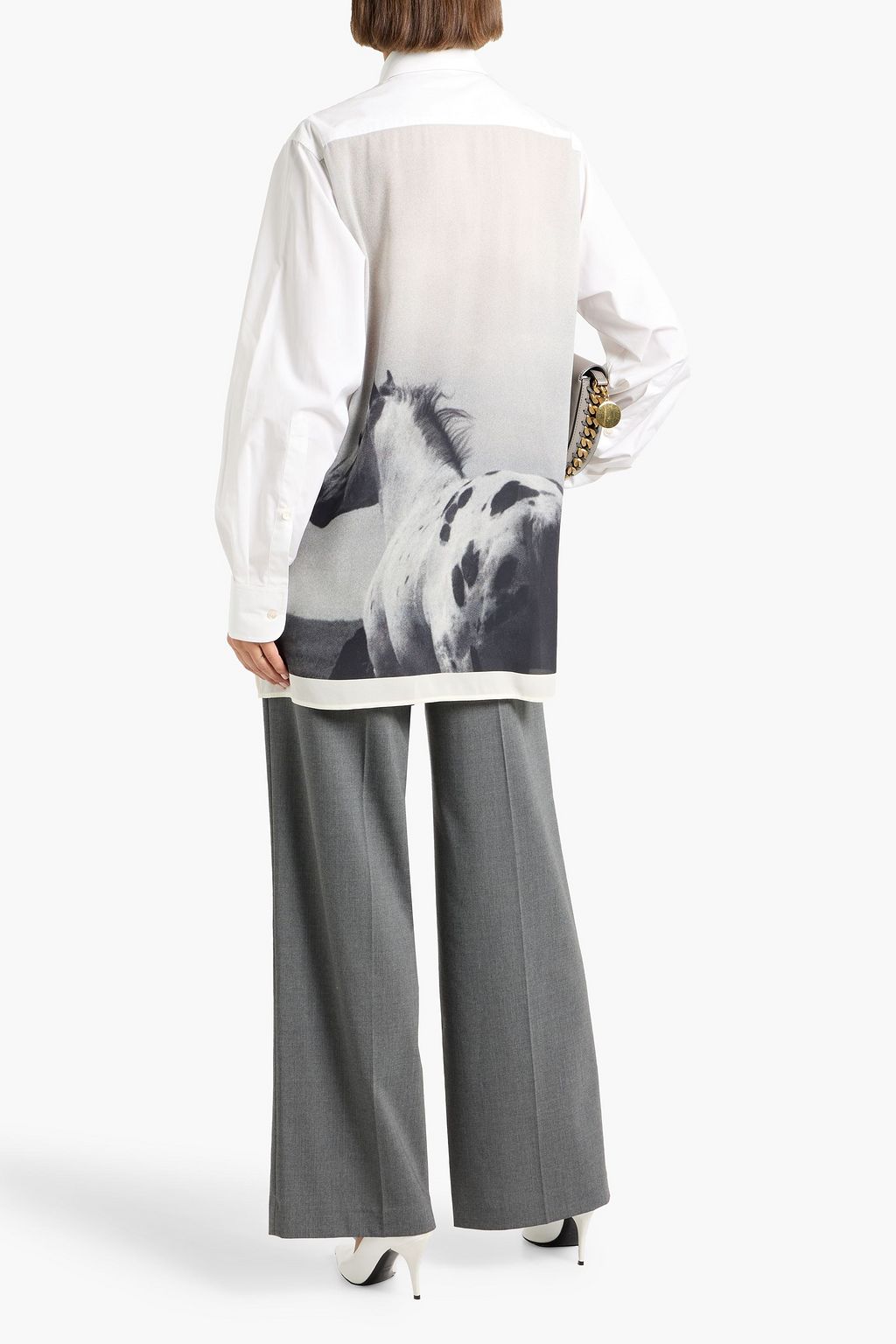 STELLA MCCARTNEY Printed silk-crepe and cotton-poplin shirt