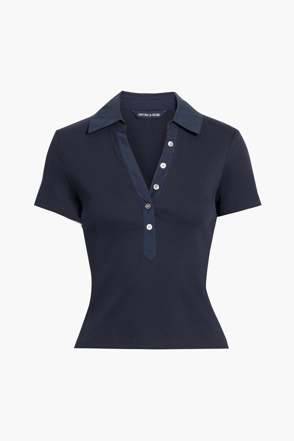 Veronica Beard Kearney Ribbed Pima Cotton-blend Polo Shirt In Blue