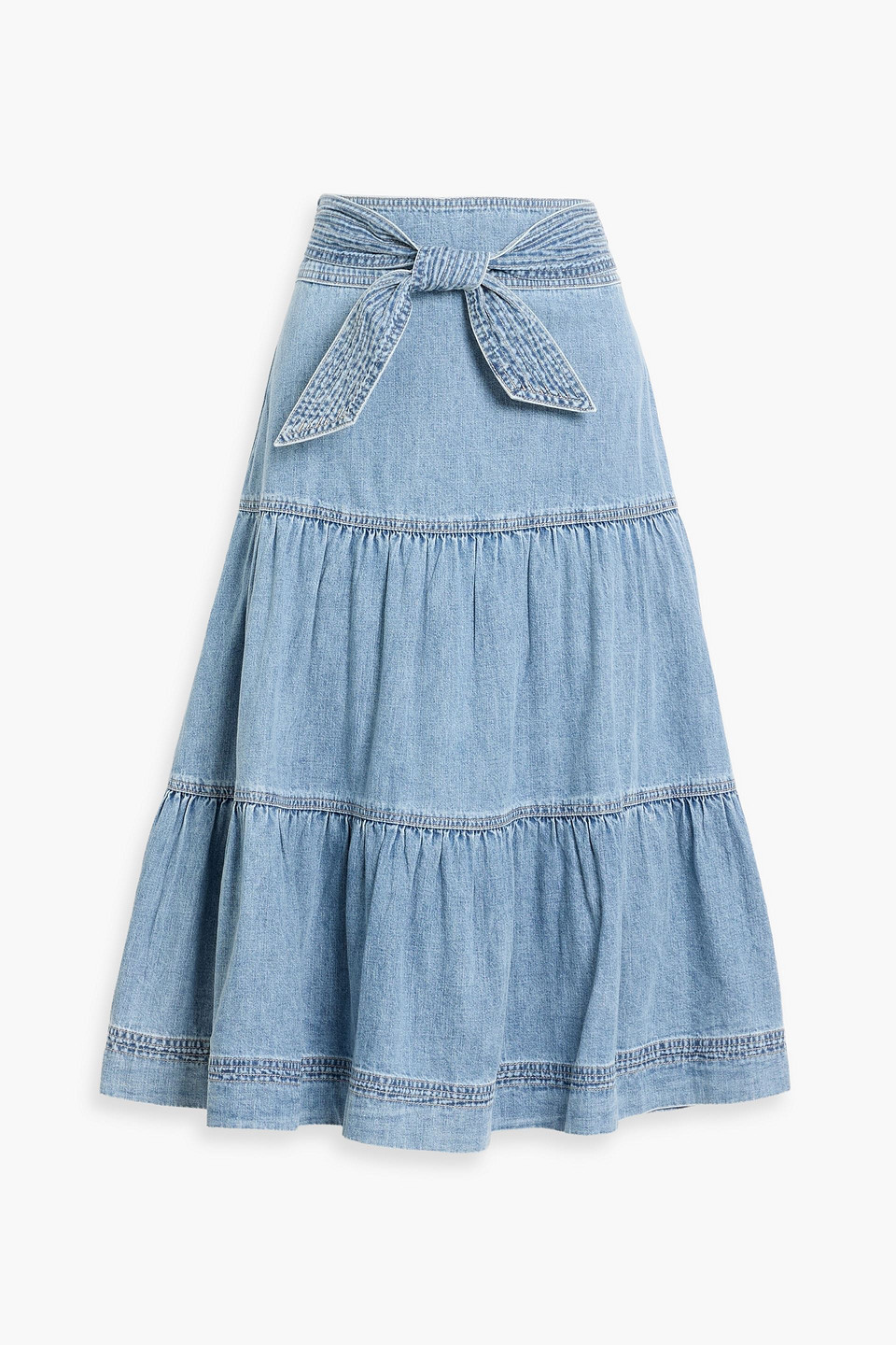 Veronica Beard Armida Tiered Denim Midi Skirt In Blue