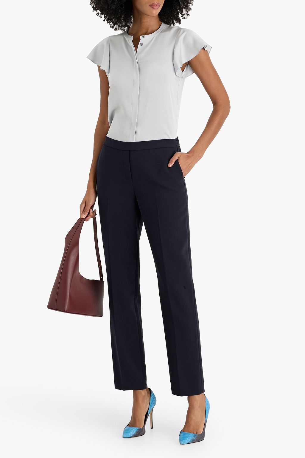 THEORY Ruffled silk crepe de chine top