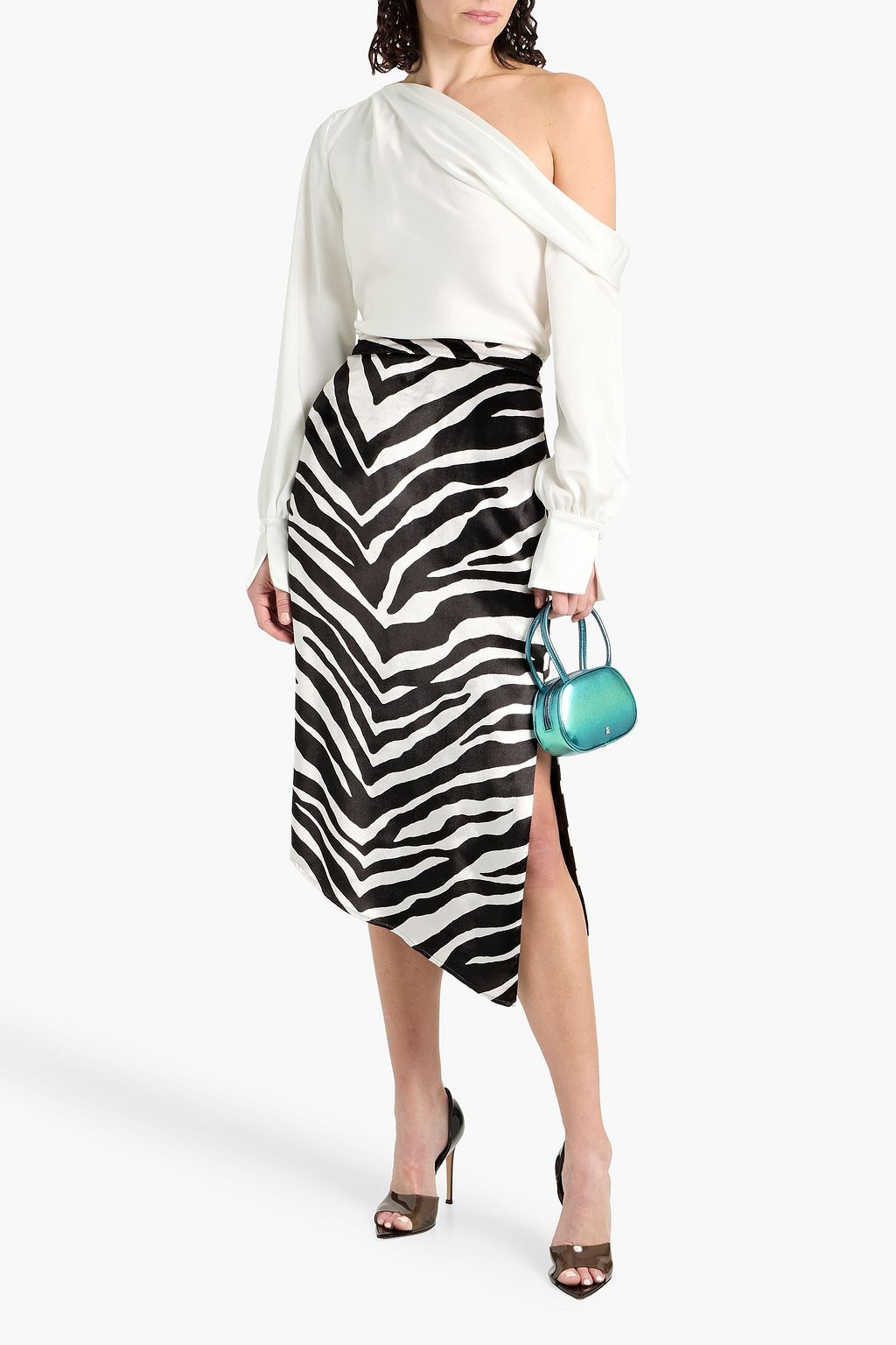 SIMKHAI Alice one-shoulder draped satin-crepe top