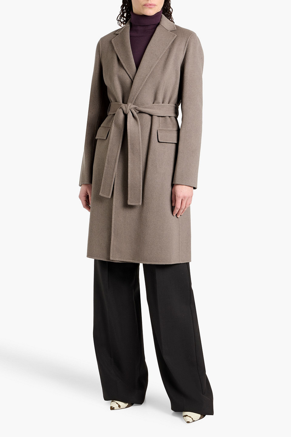 Theory Belted Wool And Cashmere-blend Felt Coat In Brown