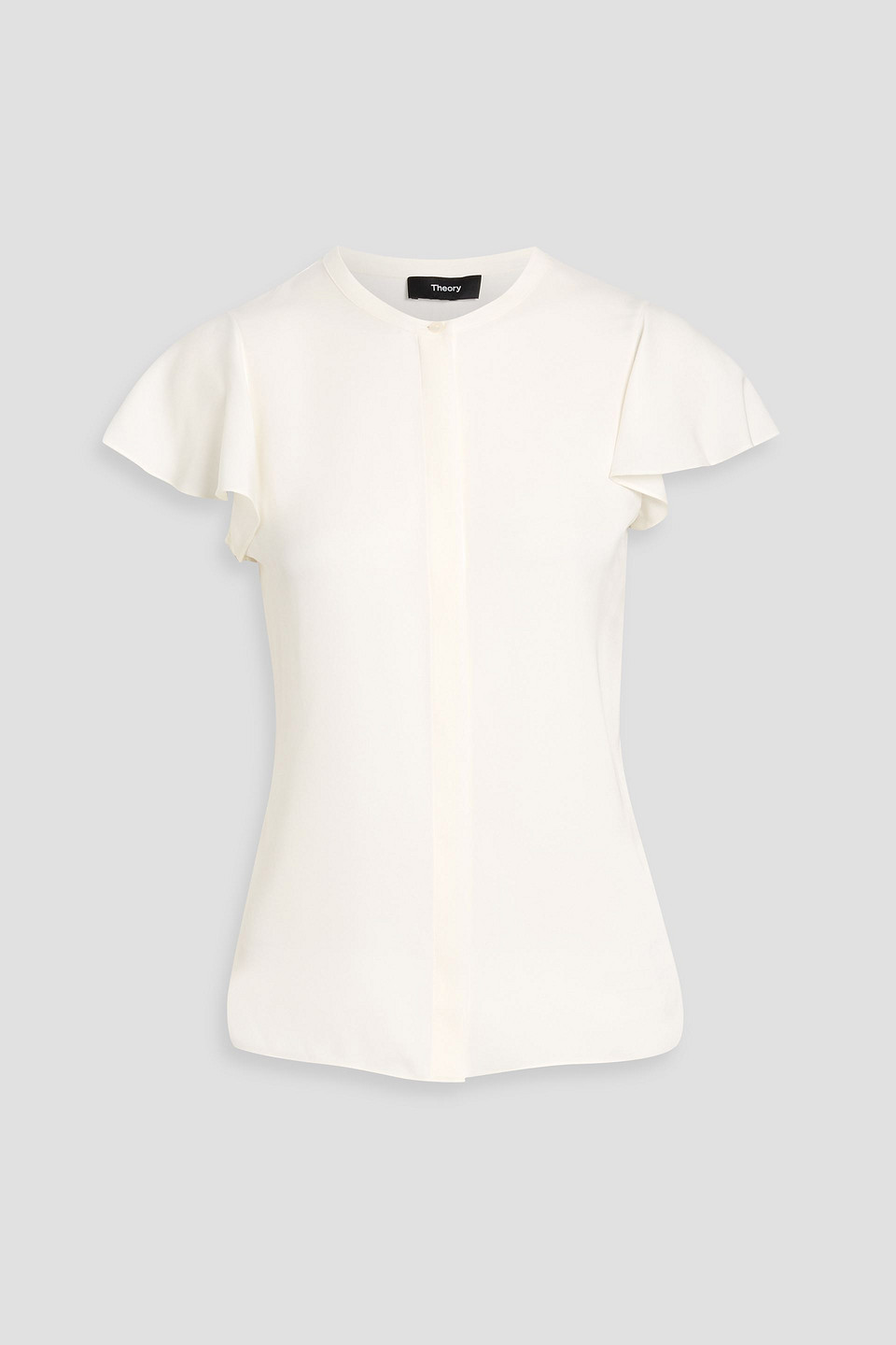 theory - ruffled silk crepe de chine top - white - xl
