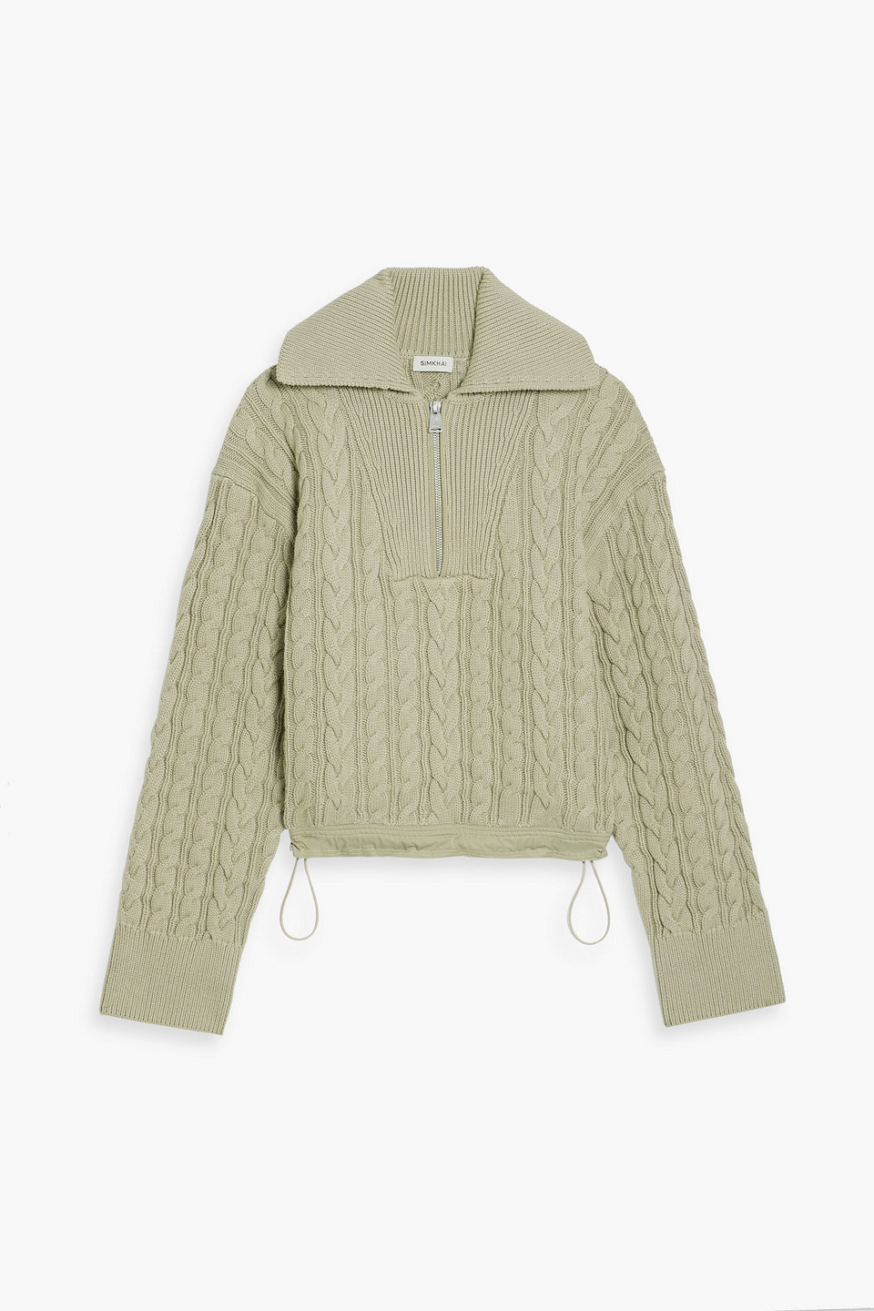 Simkhai Lourdes Cropped Cable-knit Cotton And Wool Half-zip Sweater In Green