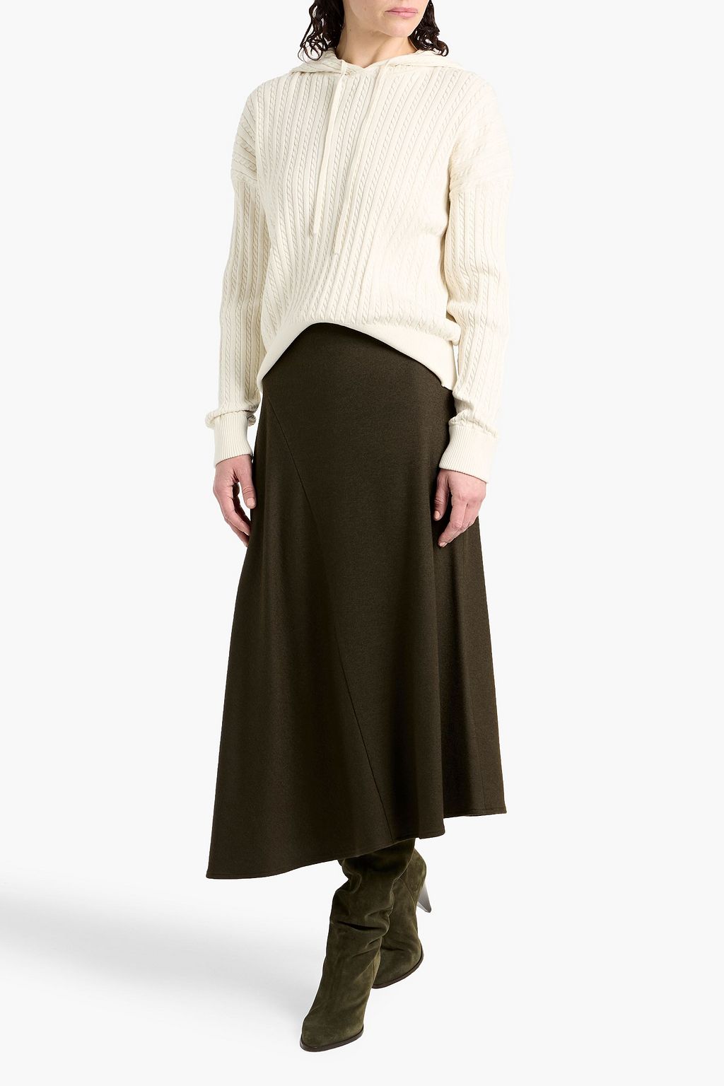 SIMKHAI Cable-knit cotton and cashmere-blend hoodie