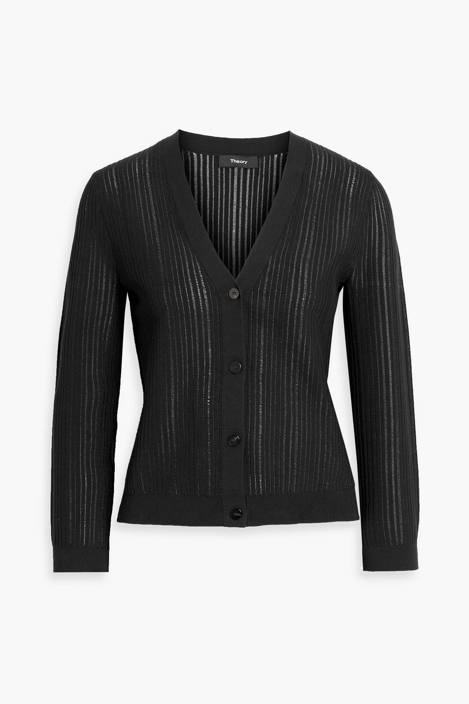 Theory Ribbed Cotton-blend Cardigan In Black