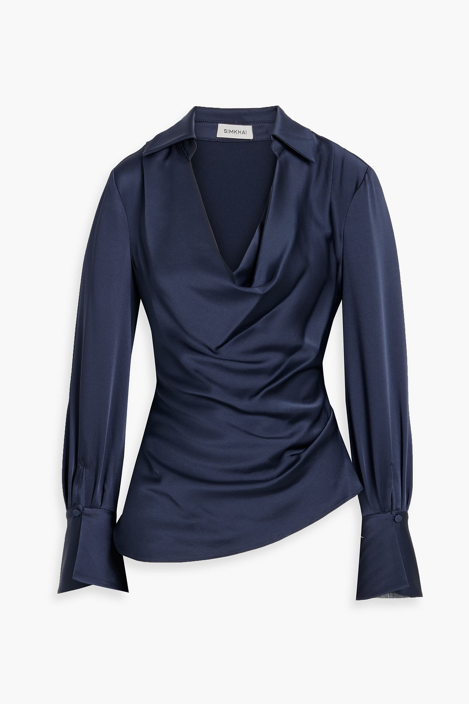 Simkhai Symone Draped Satin-crepe Blouse In Blue