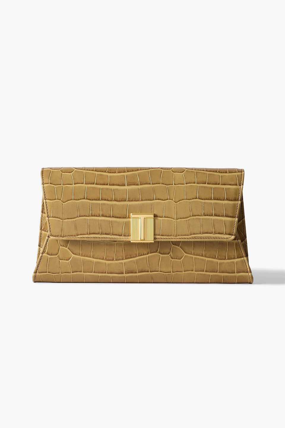 Tom Ford Nobile Croc-effect Patent-leather Clutch In Sand