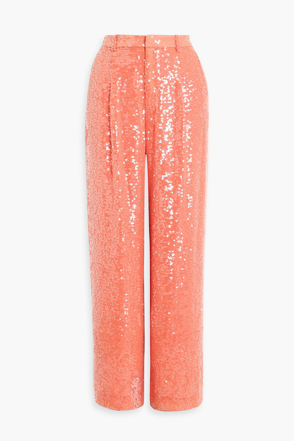 Lapointe Sequined Chiffon Straight-leg Pants In Orange
