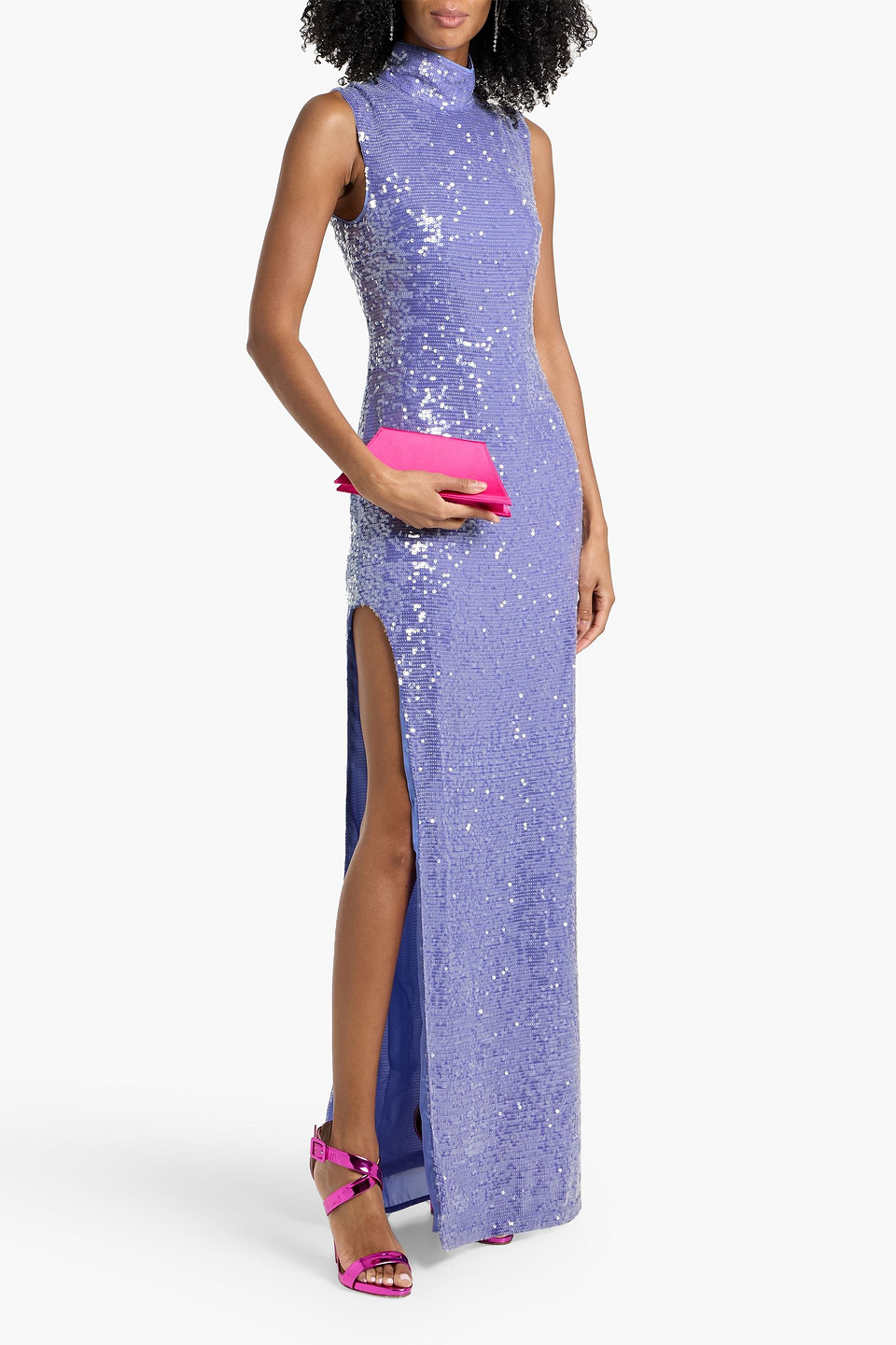 Lapointe Sequined Chiffon Maxi Dress In Purple