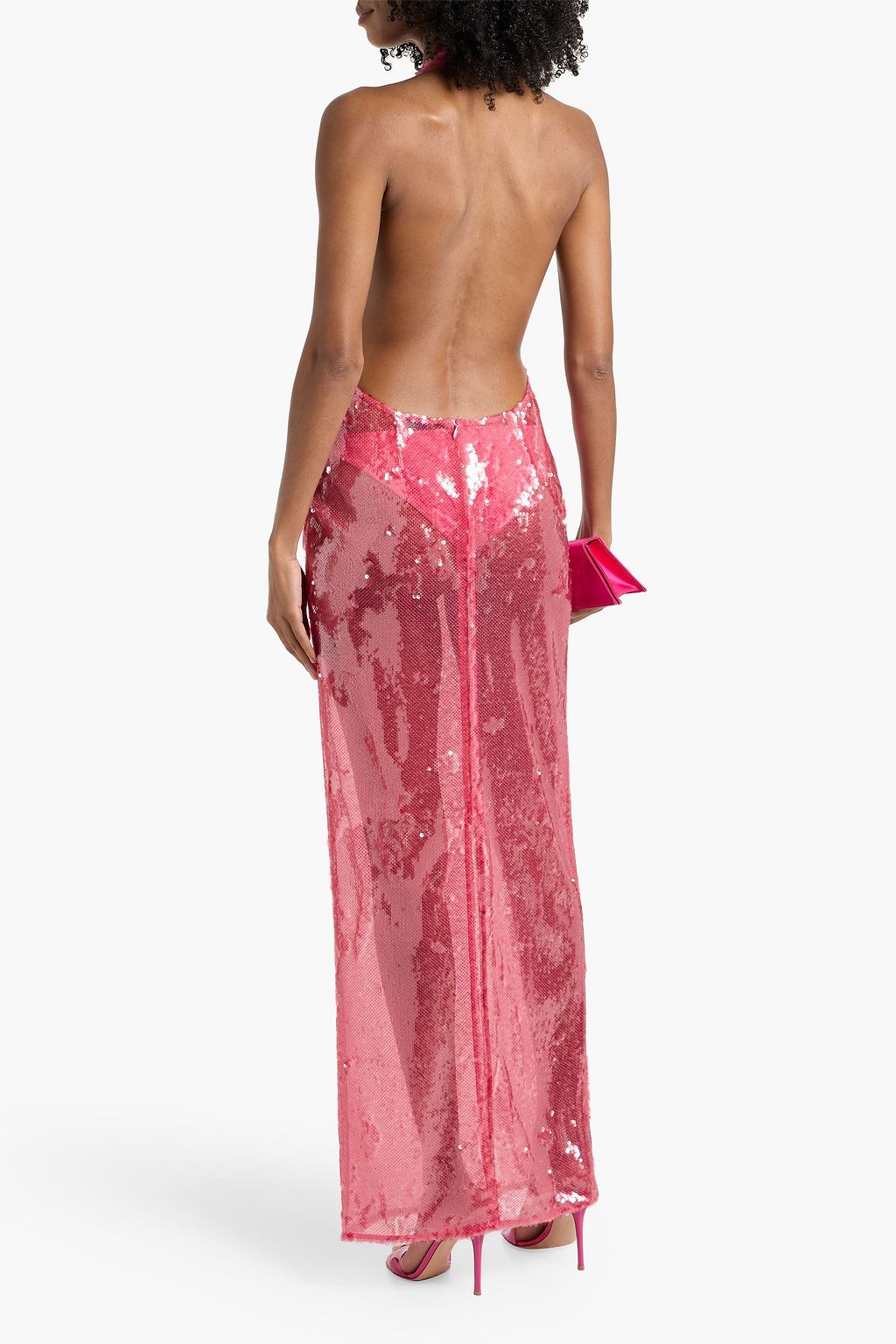 LAPOINTE Sequined tulle halterneck maxi dress