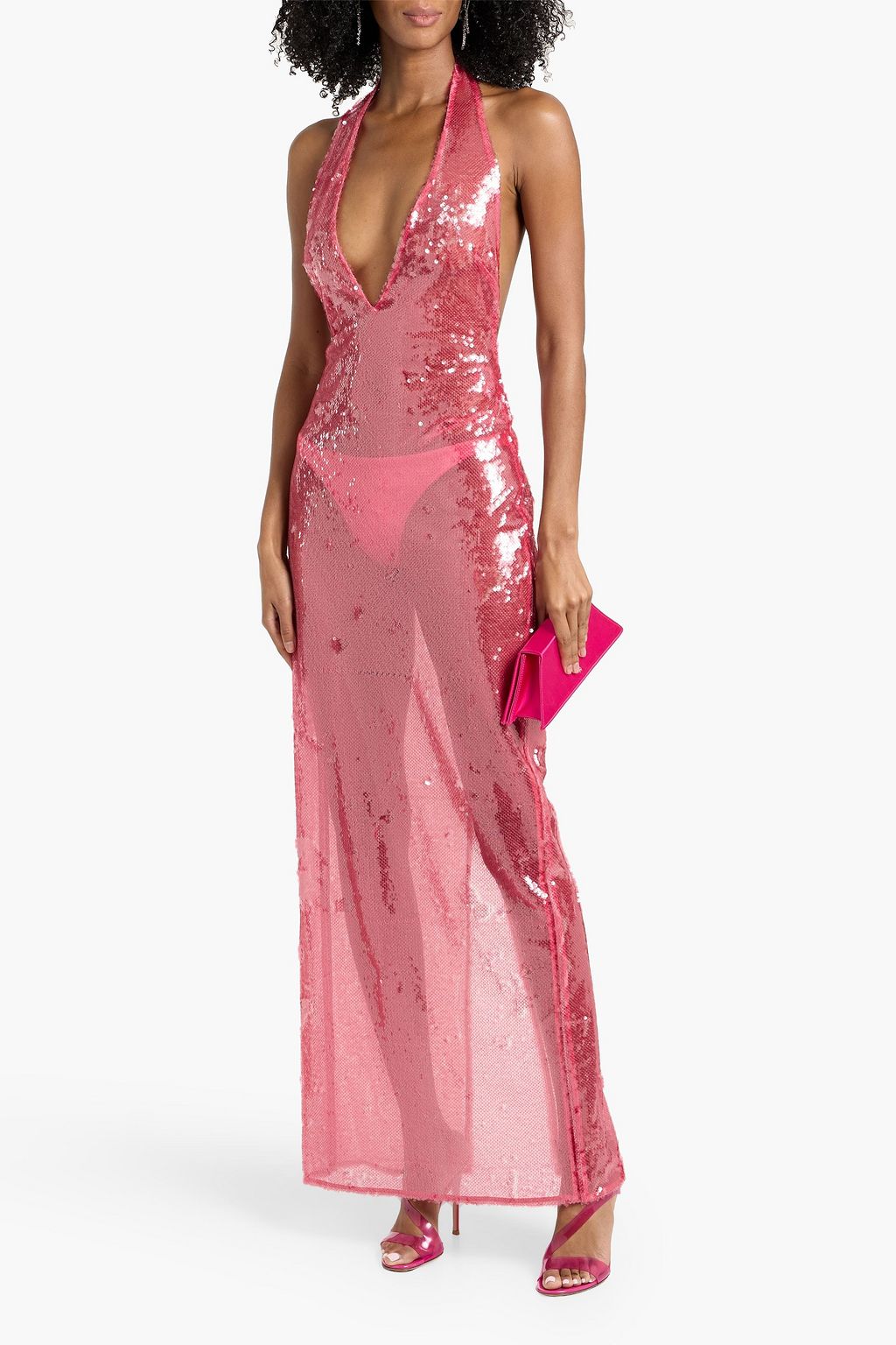 LAPOINTE Sequined tulle halterneck maxi dress