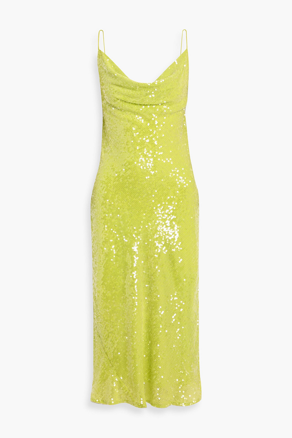 Lapointe Draped Sequined Chiffon Midi Dress In Green