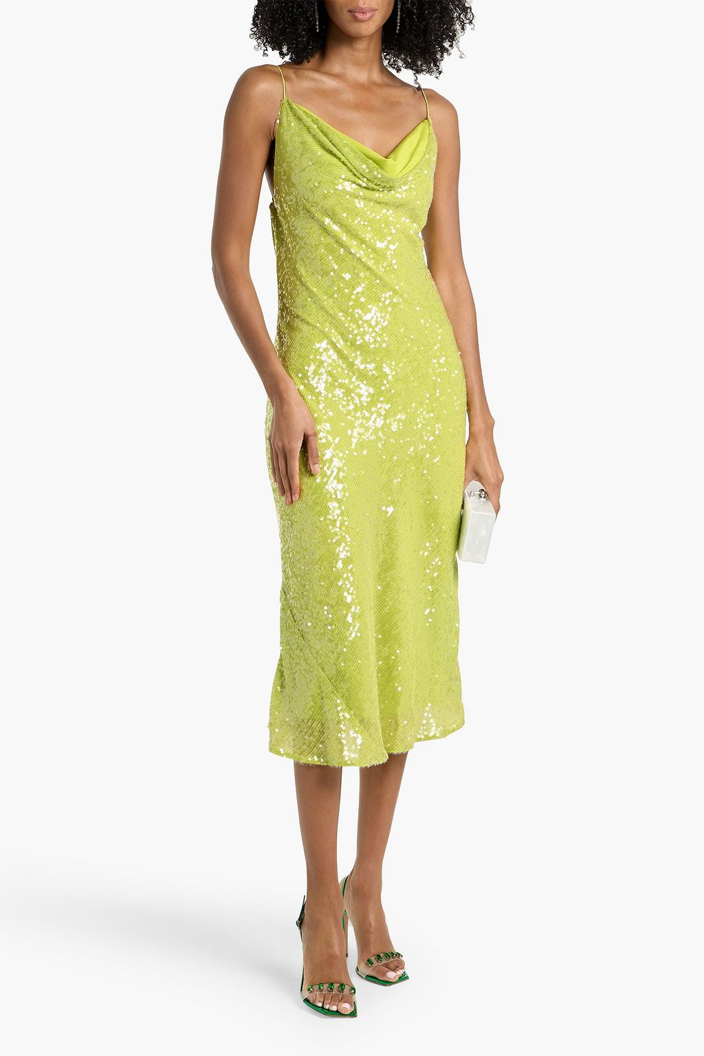 LAPOINTE Draped sequined chiffon midi dress