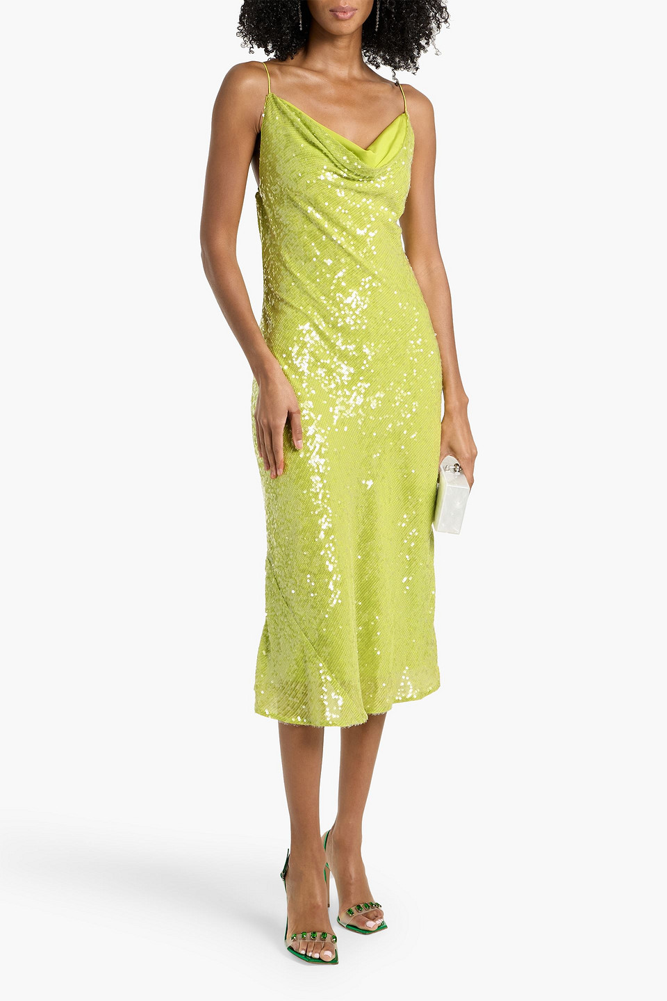 Lapointe Draped Sequined Chiffon Midi Dress In Green