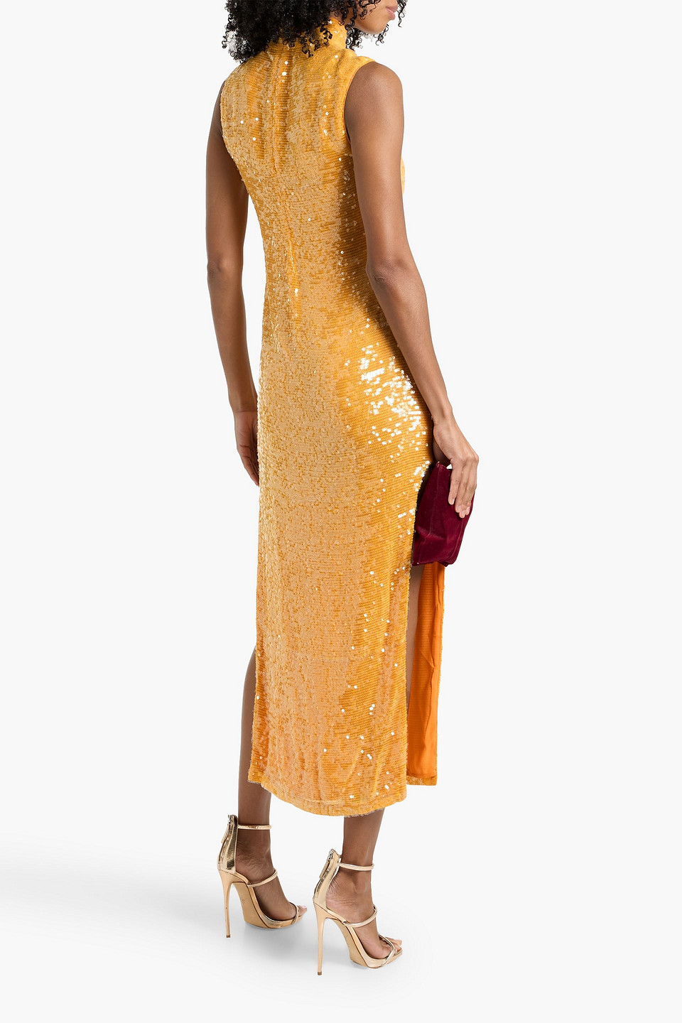 Lapointe Sequined Chiffon Midi Dress In Orange