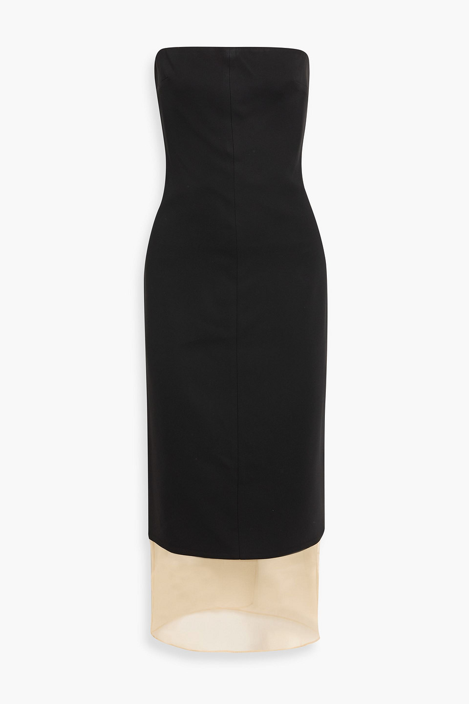 Esse Studios Issia Strapless Crepe And Silk-organza Midi Dress In Black