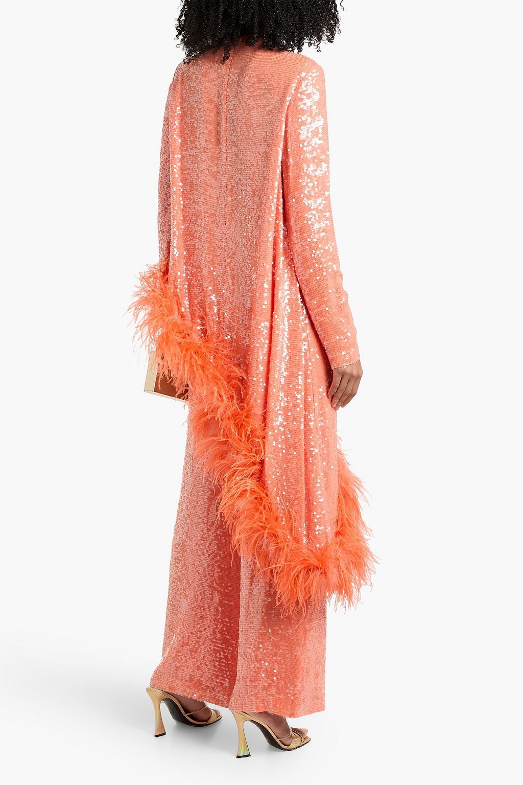 LAPOINTE Asymmetric feather-trimmed sequined chiffon top