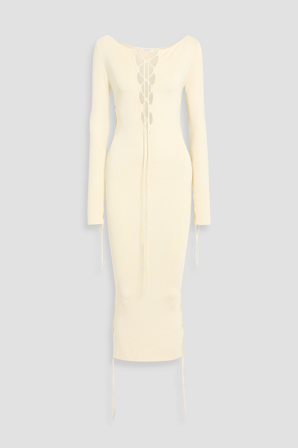 Lapointe Lace-up Ribbed-knit Midi Dress In White