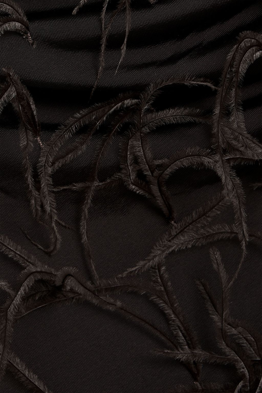 LAPOINTE Feather-trimmed ruched stretch-jersey mini dress