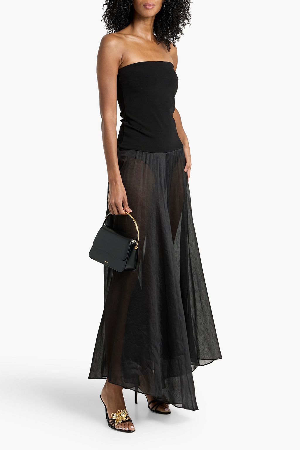 Esse Studios Aire strapless stretch knit-paneled linen and silk-blend maxi dress - Women - Black Dresses - UK 14