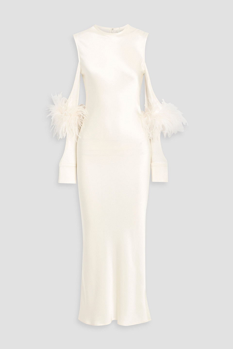 Lapointe Cold-shoulder Feather-trimmed Satin-crepe Midi Dress In White
