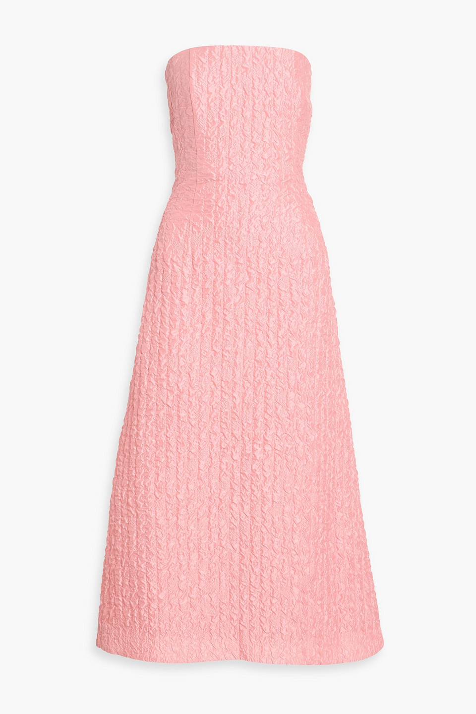 Emilia Wickstead Jenn Strapless Tiered Seersucker Midi Dress In Pink