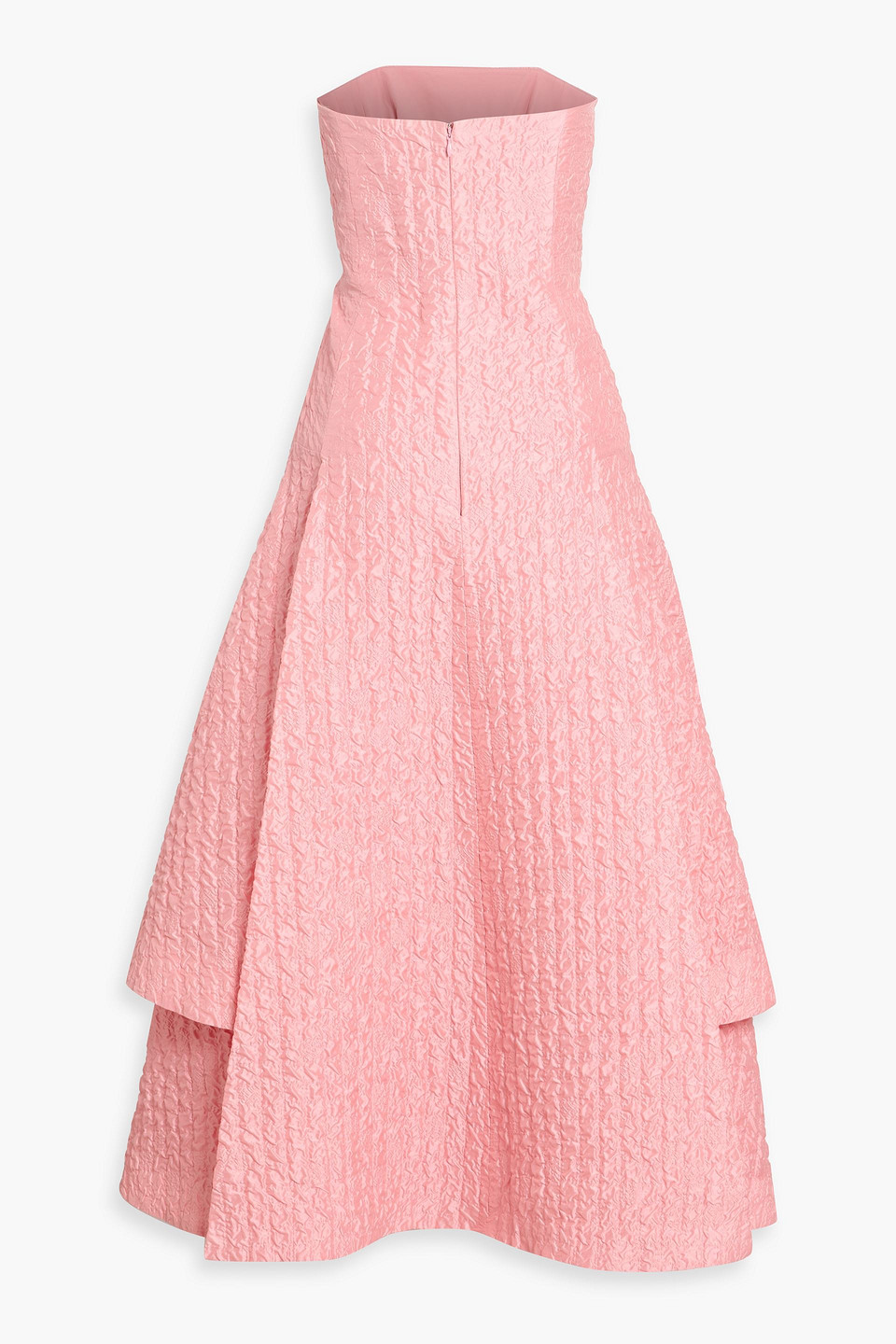 Emilia Wickstead Jenn Strapless Tiered Seersucker Midi Dress In Pink