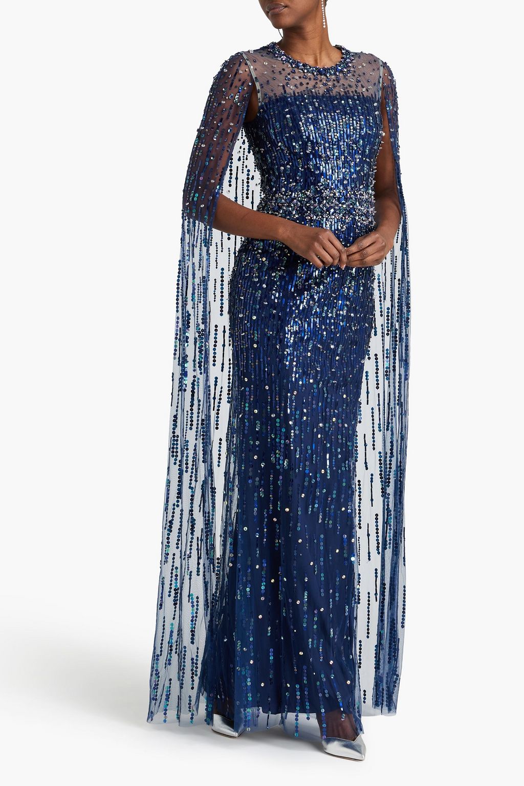 JENNY PACKHAM Cape-effect embellished tulle gown