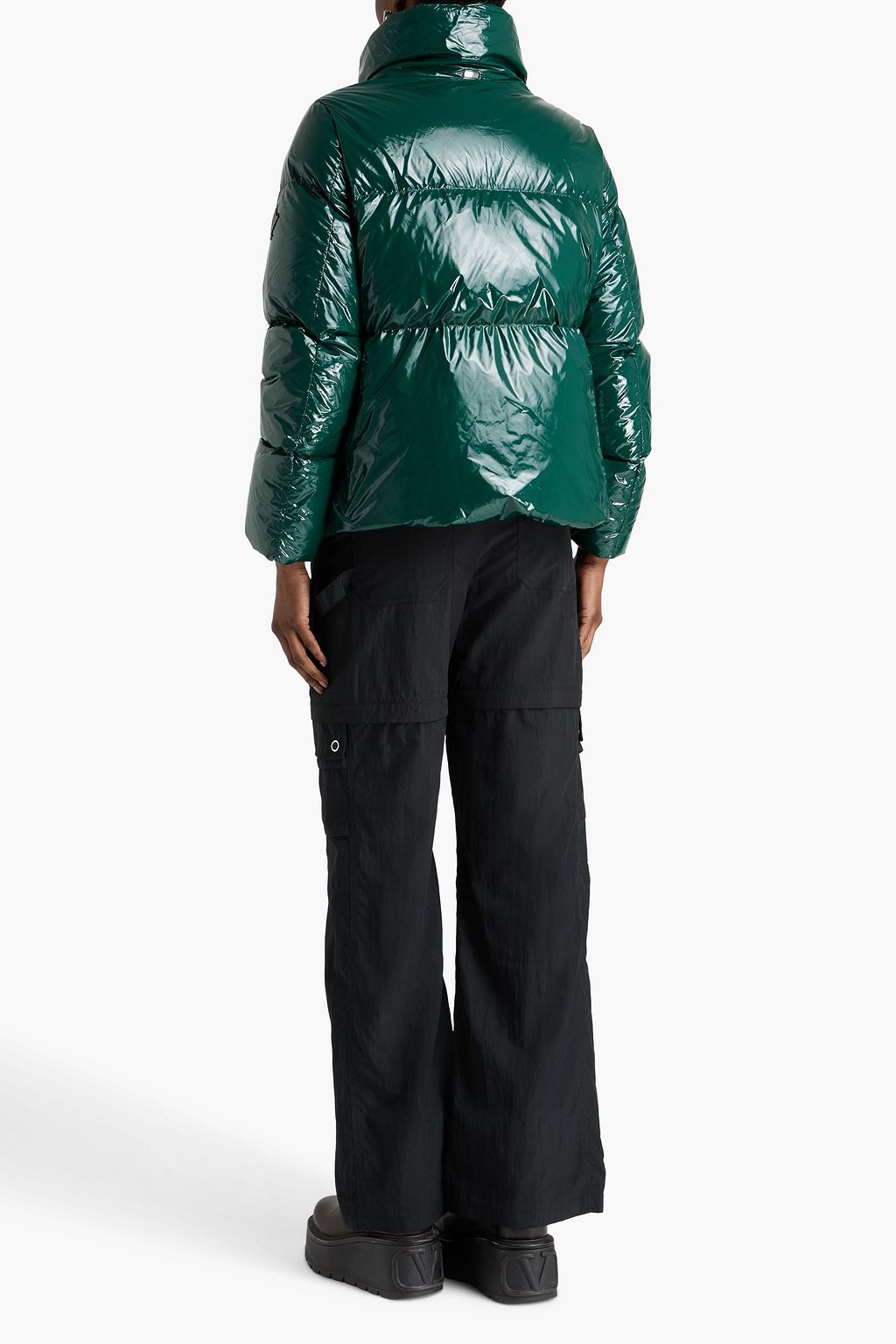 HERNO Cropped glossed quilted shell jacket