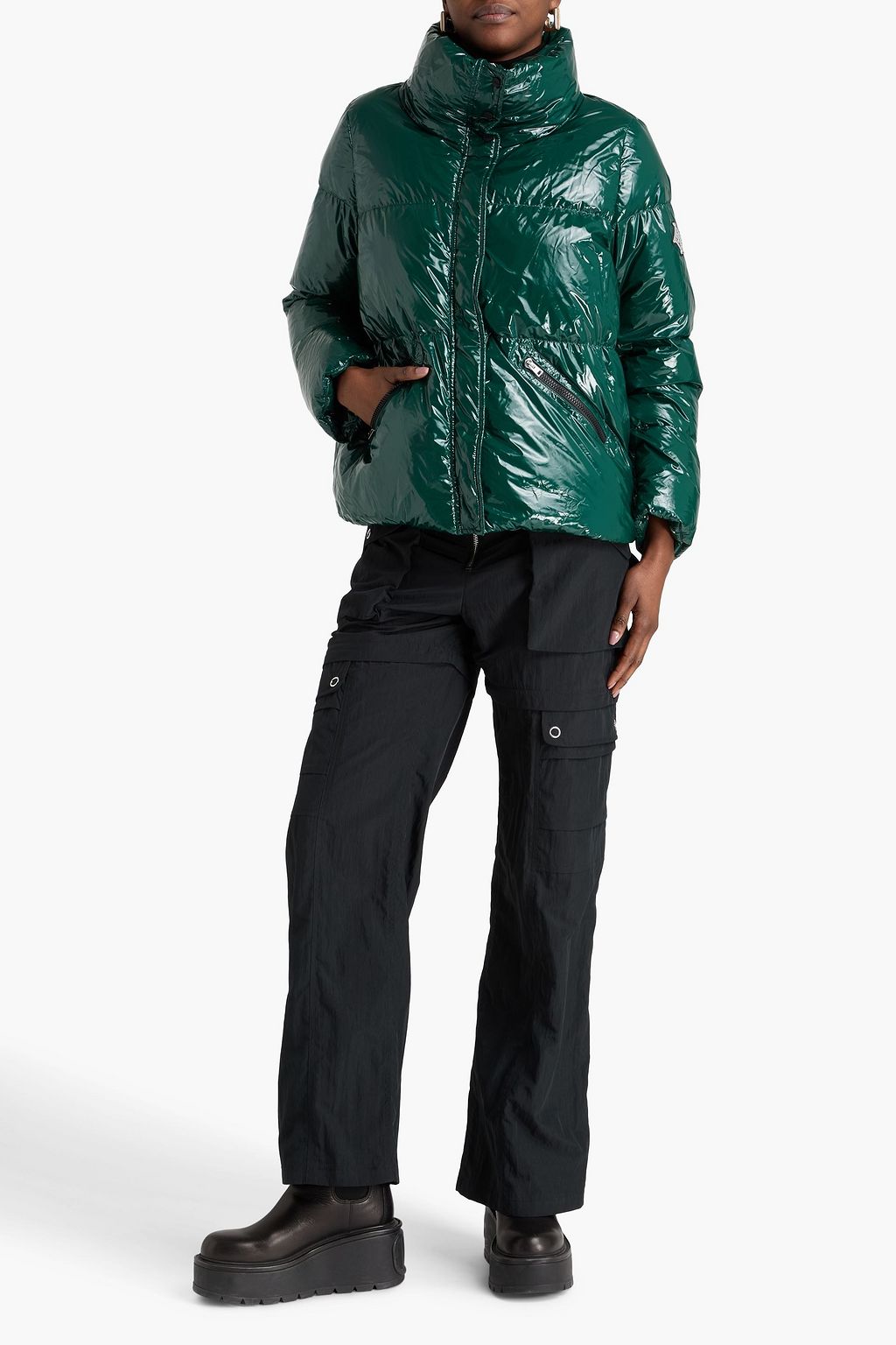 HERNO Cropped glossed quilted shell jacket