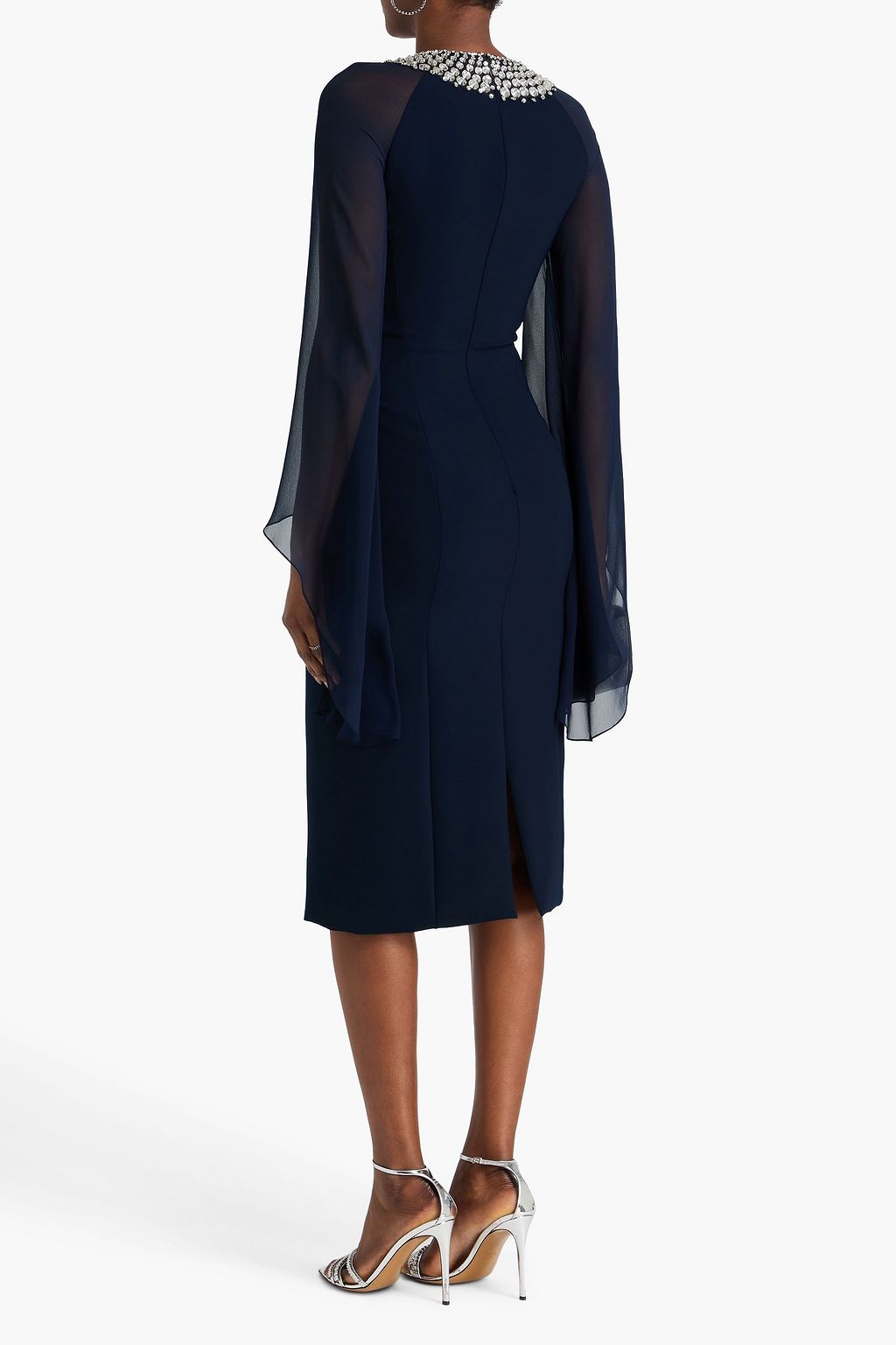 JENNY PACKHAM فستان متوسط الطول من قماش كريب وجورجيت مزيّن بالكريستال