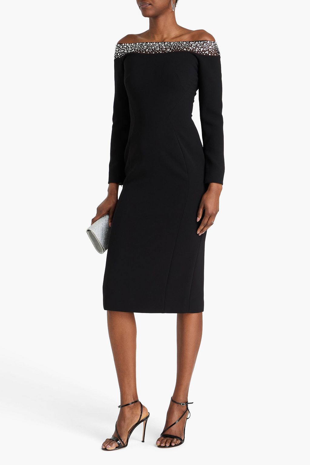 JENNY PACKHAM Off-the-shoulder crystal-embellished crepe midi dress