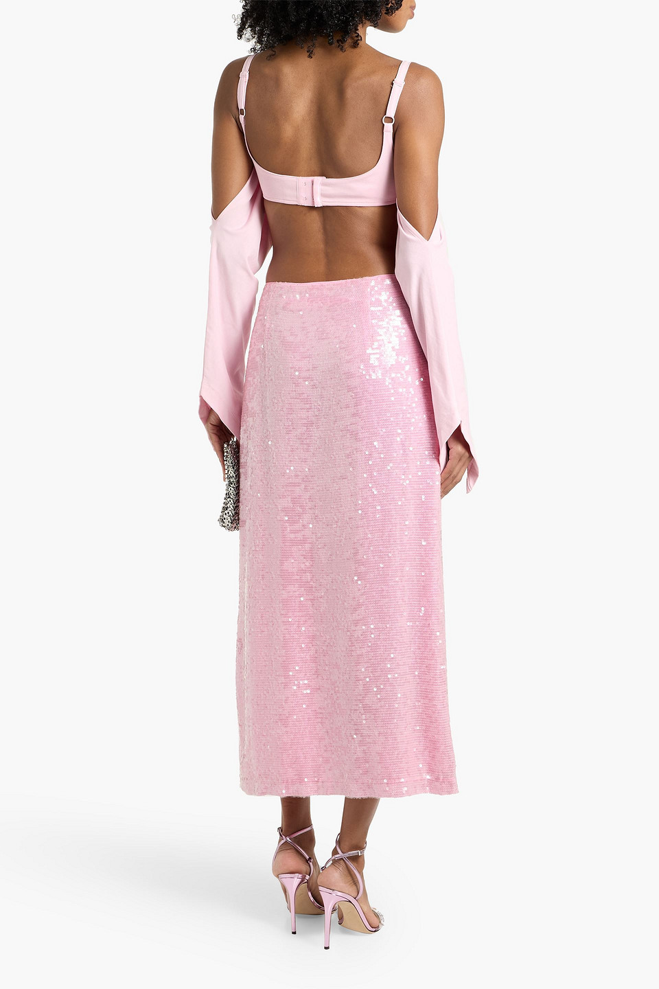 Lapointe Sequined Chiffon Midi Skirt In Pink