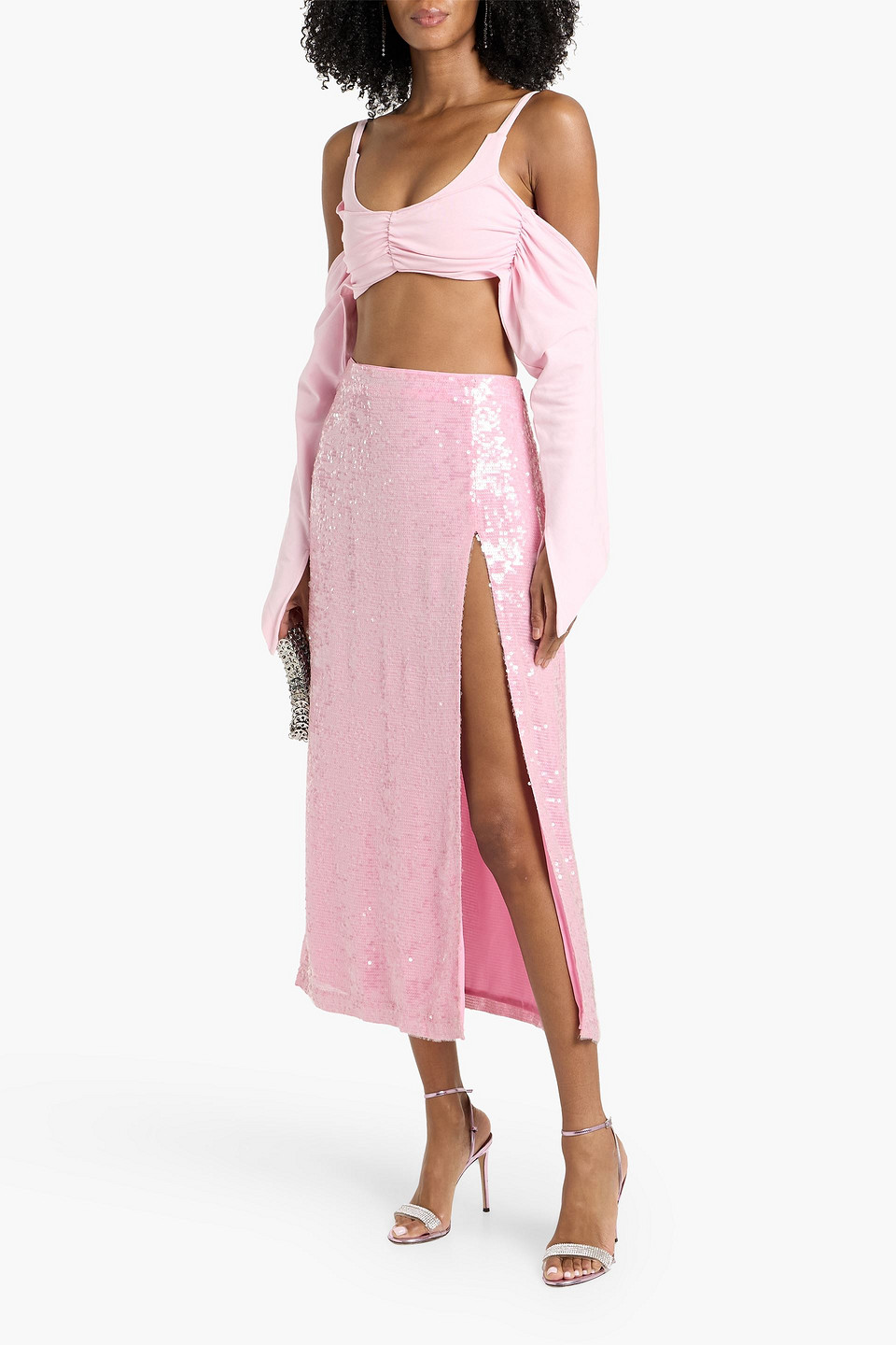 Lapointe Sequined Chiffon Midi Skirt In Pink