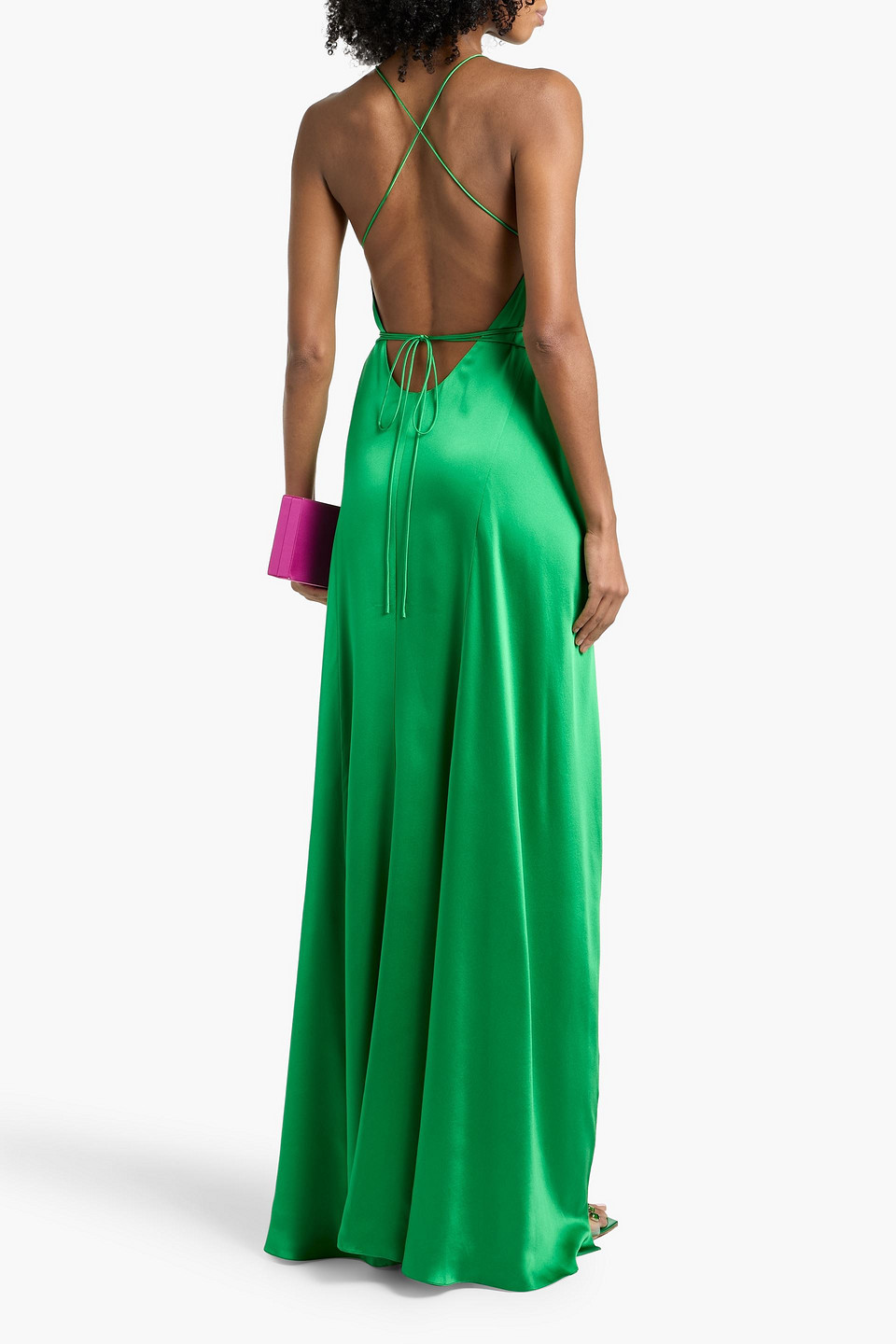 Michelle Mason Silk-satin Wrap Gown In Green