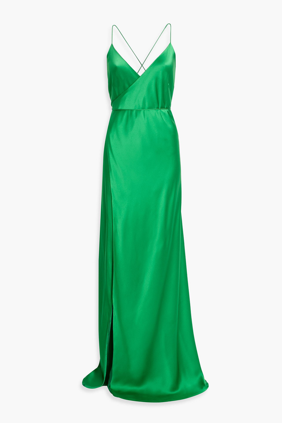 Michelle Mason Silk-satin Wrap Gown In Green