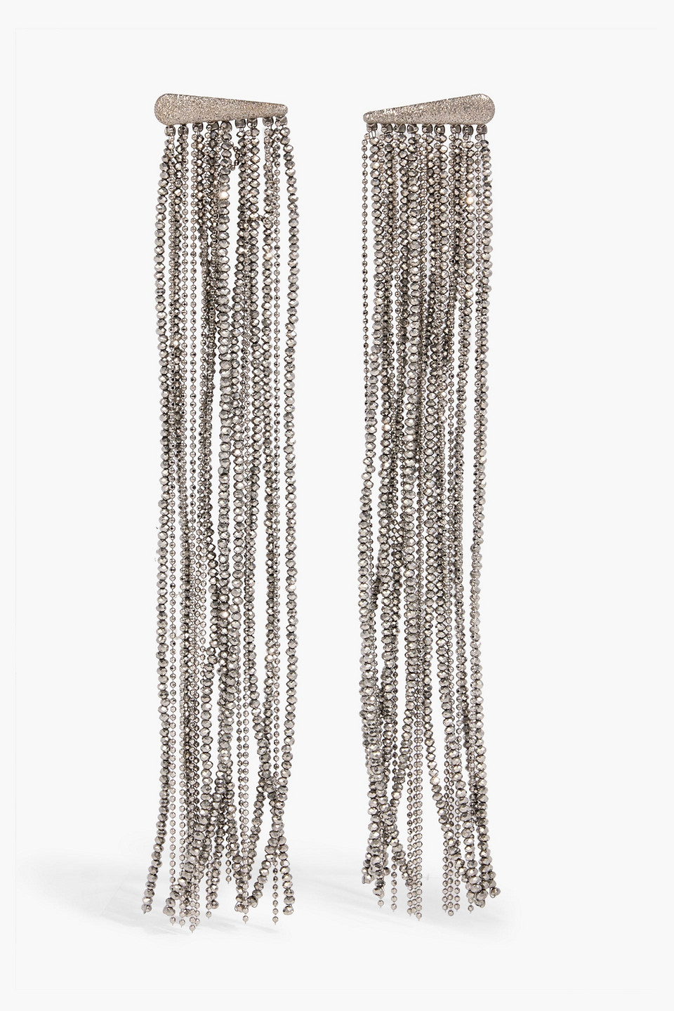Brunello Cucinelli Fringed Beaded Silver-tone Earrings