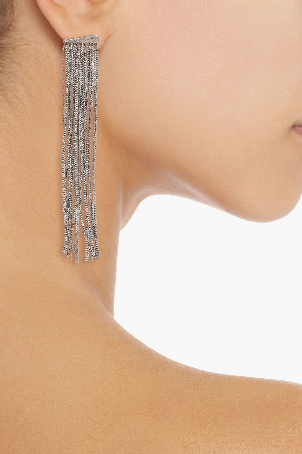 BRUNELLO CUCINELLI Fringed beaded silver-tone earrings