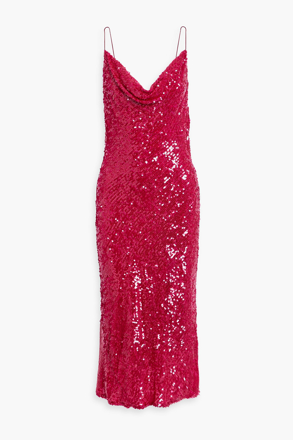 Lapointe Draped Sequined Chiffon Midi Dress In Red