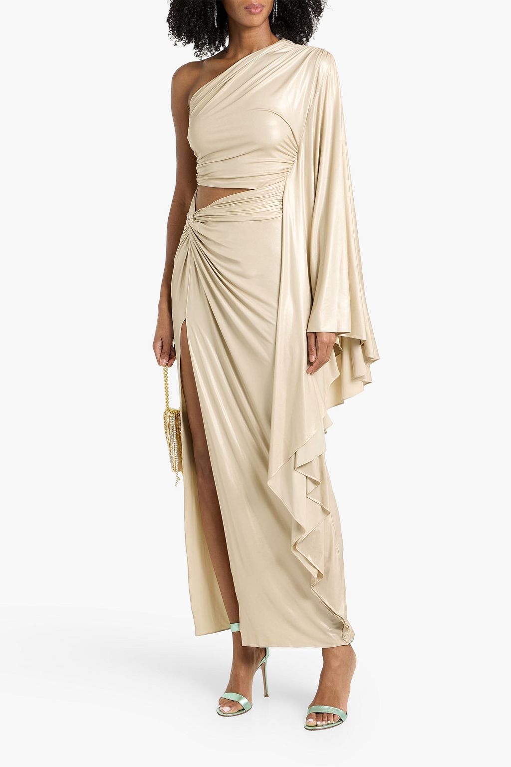 LAPOINTE Draped cutout metallic stretch-jersey gown