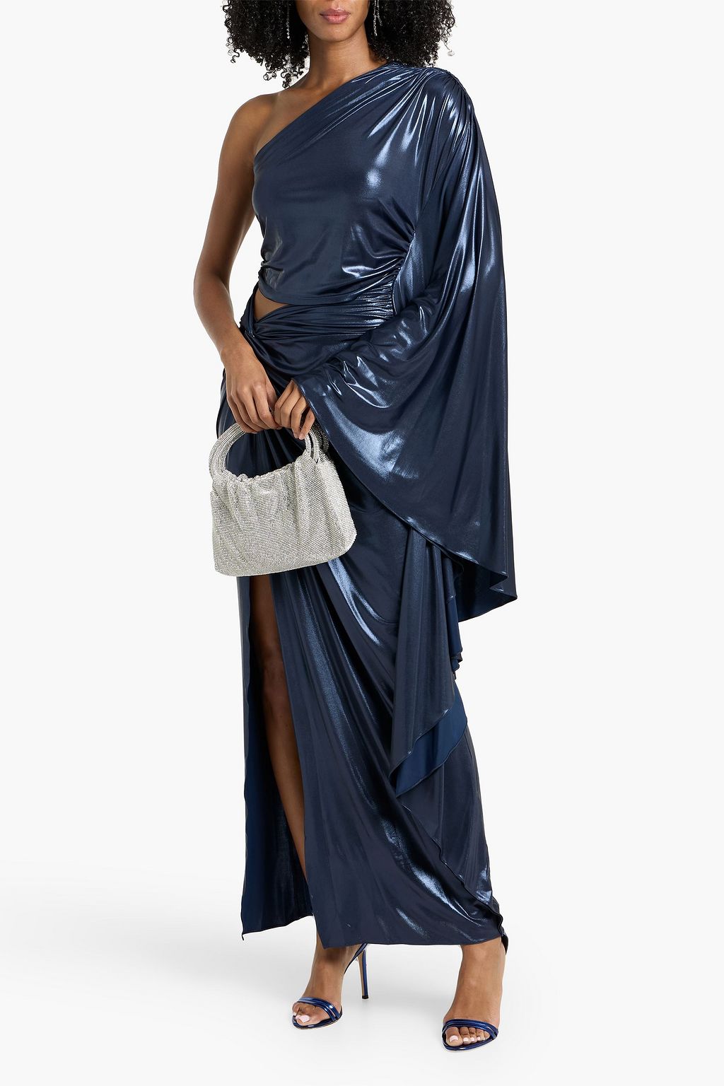 LAPOINTE Draped cutout metallic stretch-jersey gown