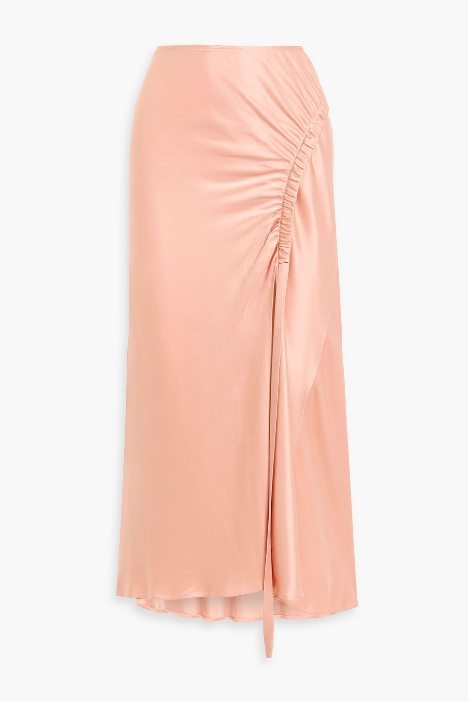 Lapointe Ruched Satin-crepe Midi Skirt In Pink
