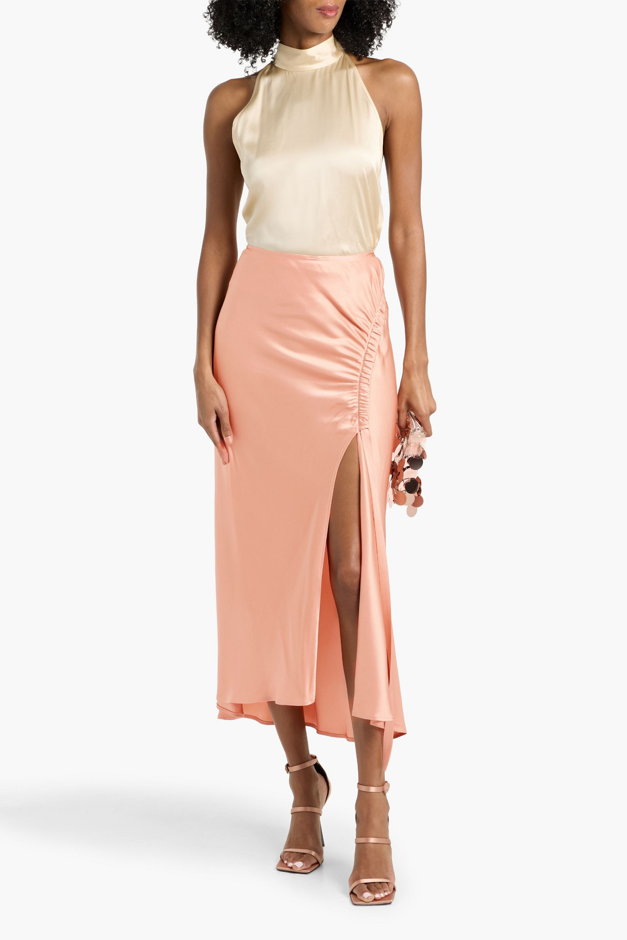 LAPOINTE Ruched satin-crepe midi skirt