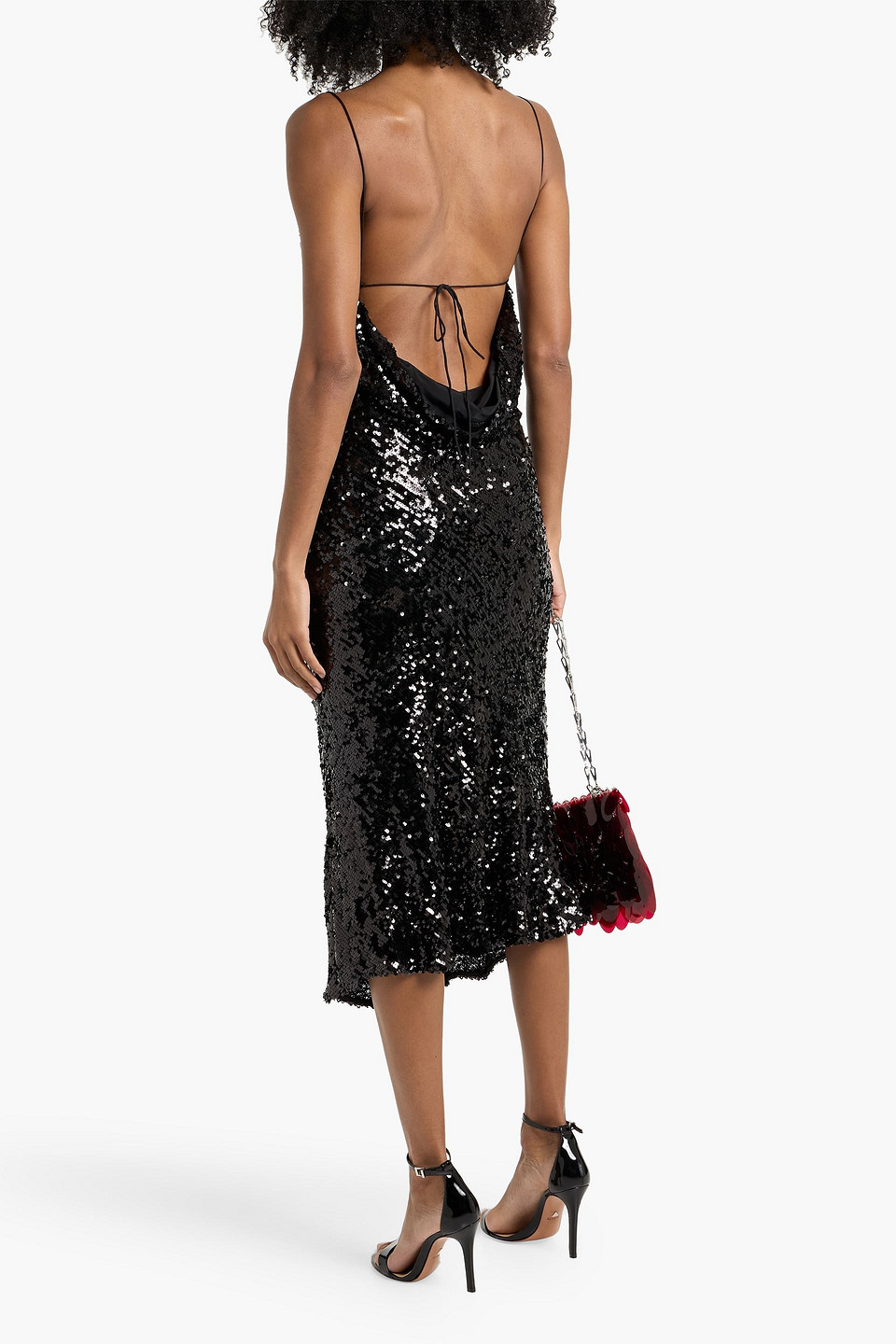 Lapointe Draped Sequined Chiffon Midi Dress In Black